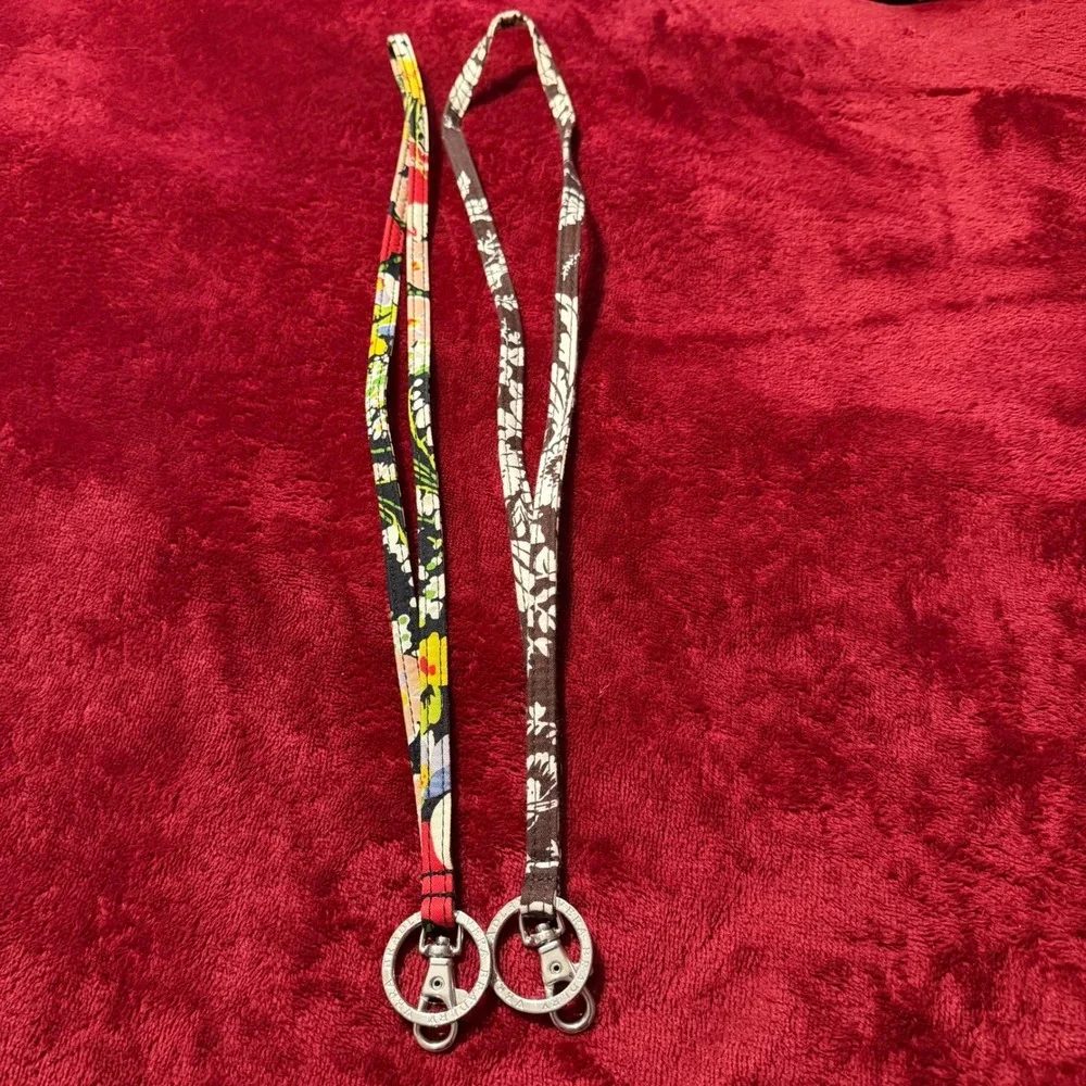 Vera Bradley Lanyard Set 2 Pack Floral‎ Quilted Fabric Key ID Holder Multi Brown